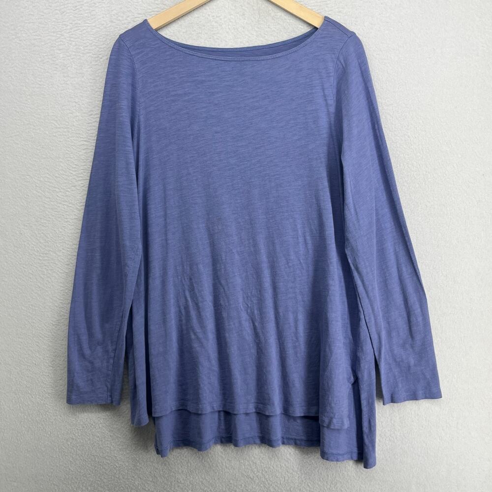 EILEEN FISHER Tunic L Slub Jersey Organic Cotton Boat Neck Long Sleeve Purple